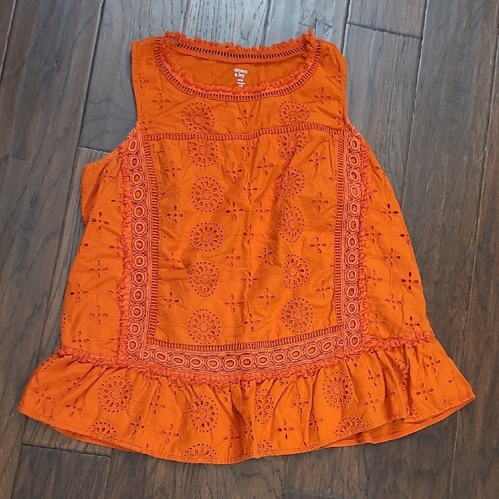 Crown & Ivy Bright Orange Eyelet Front Sleeveless Top size 1X